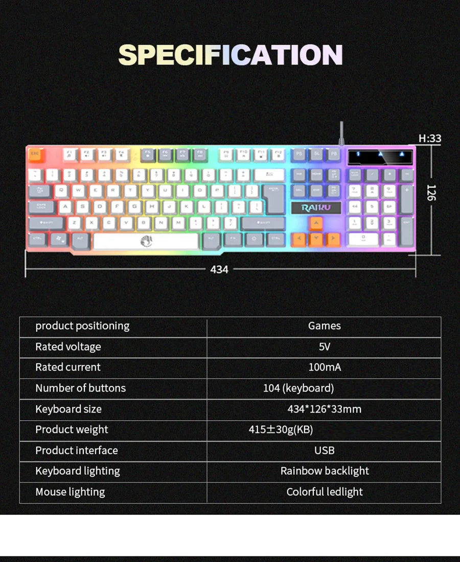 RAIKU T26 Combo Gamer RGB
