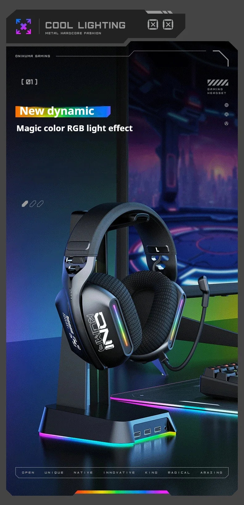 Audífonos Gamer ONIKUMA GT808 RGB