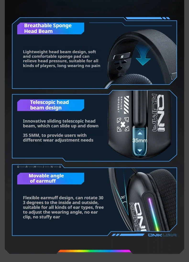 Audífonos Gamer ONIKUMA GT808 RGB