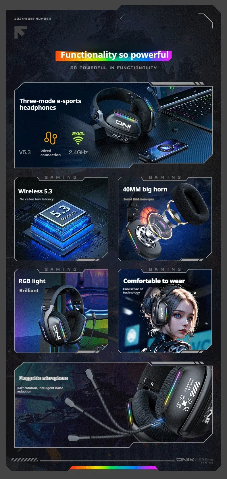 Audífonos Gamer ONIKUMA GT808 RGB