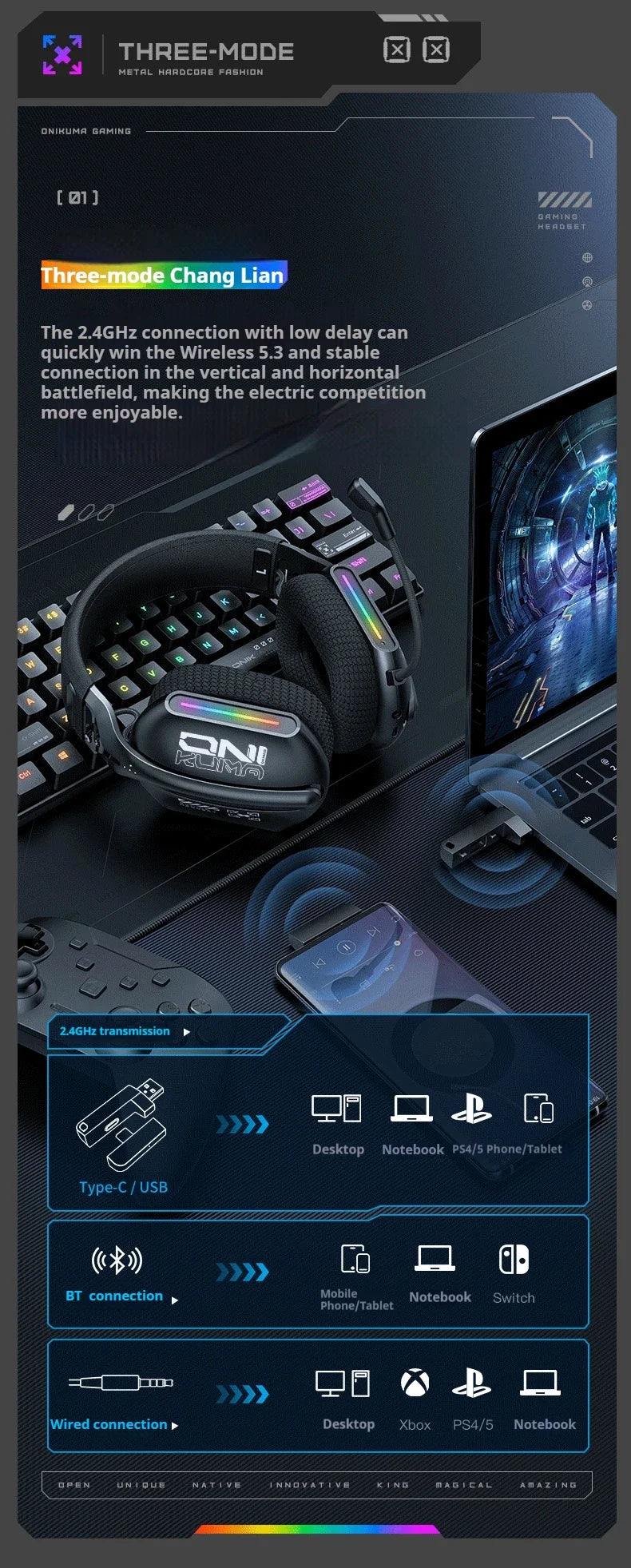 Audífonos Gamer ONIKUMA GT808 RGB